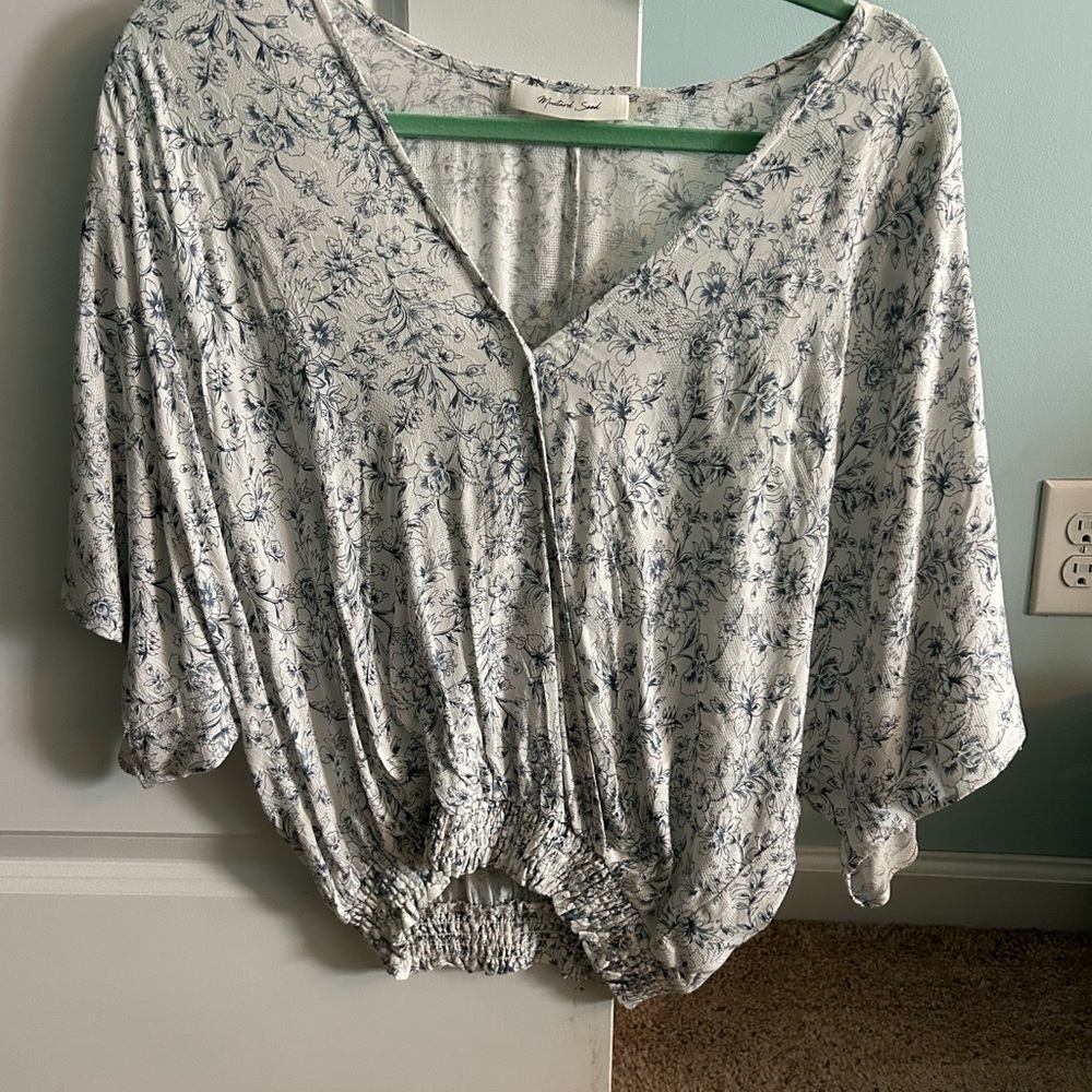 Floral Blue and White Women's Top